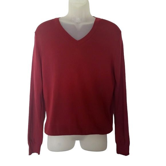 Zara Man Sweater Size L V-Neck Dark Red Lightweight Holiday Preppy Christmas - Picture 1 of 9